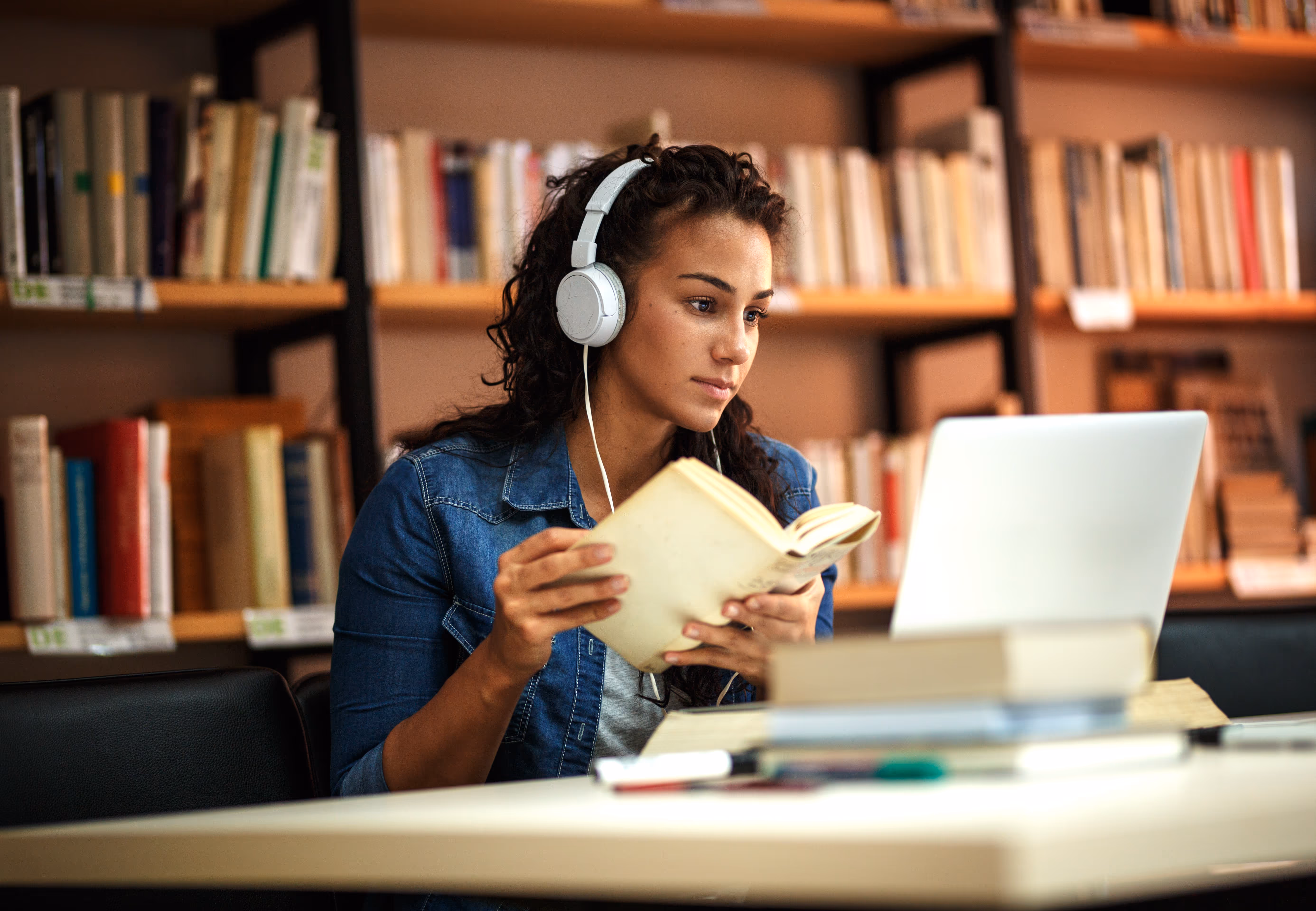 Student in a school library